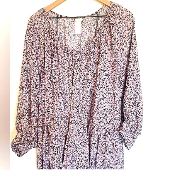 H&M Ditsy Floral Print Dress Multicolored Sz S Oversized Bohemian Puff Sleeve - Picture 3 of 8